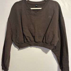 Oner Active Brown V-Neck Cropped Sweatshirt